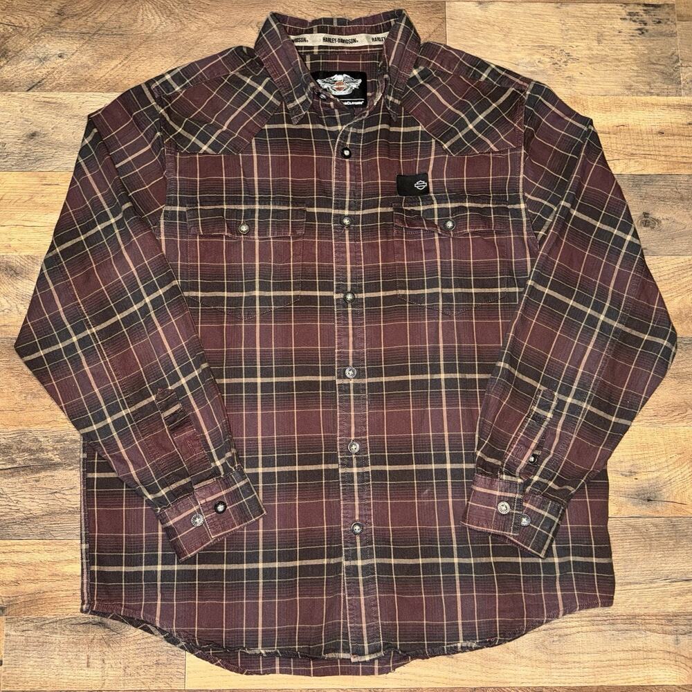 Harley-Davidson Mens Large Long-Sleeve Flannel Button Down Embroidered